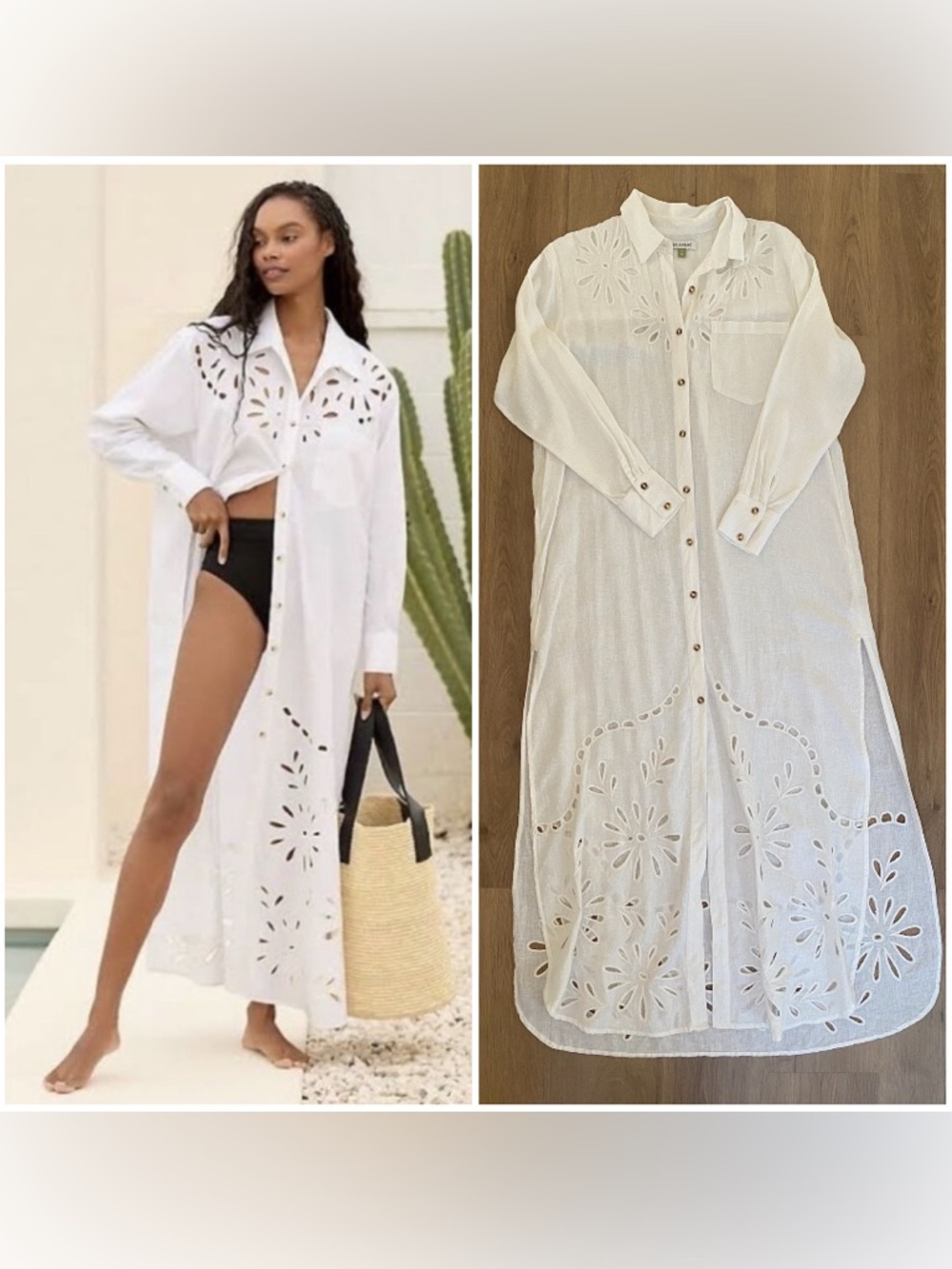 Anthropologie Celandine Size XXS MAXI Shirt Dress White Eyelet Cover-Up Swim